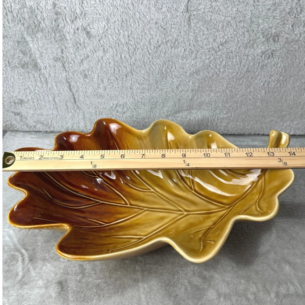Linens-N-Things Oak Leaf Serving Bowl Fall Thanksgiving Brown Gold Ceramic